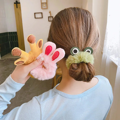 Cute Faux Fur Bear Scrunchie - Elastic Hair Tie