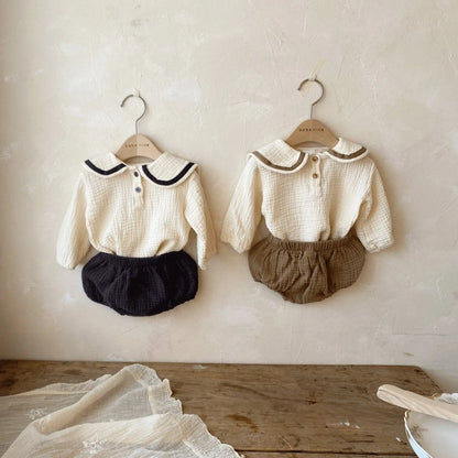 Full Sleeve Tops for Newborns Autumn Navy Collar Tees