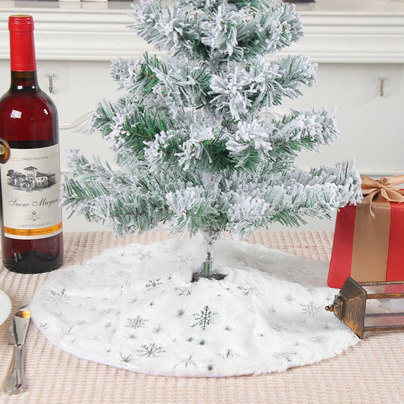 Jupe d'arbre en peluche avec flocons de neige à paillettes pour décoration festive