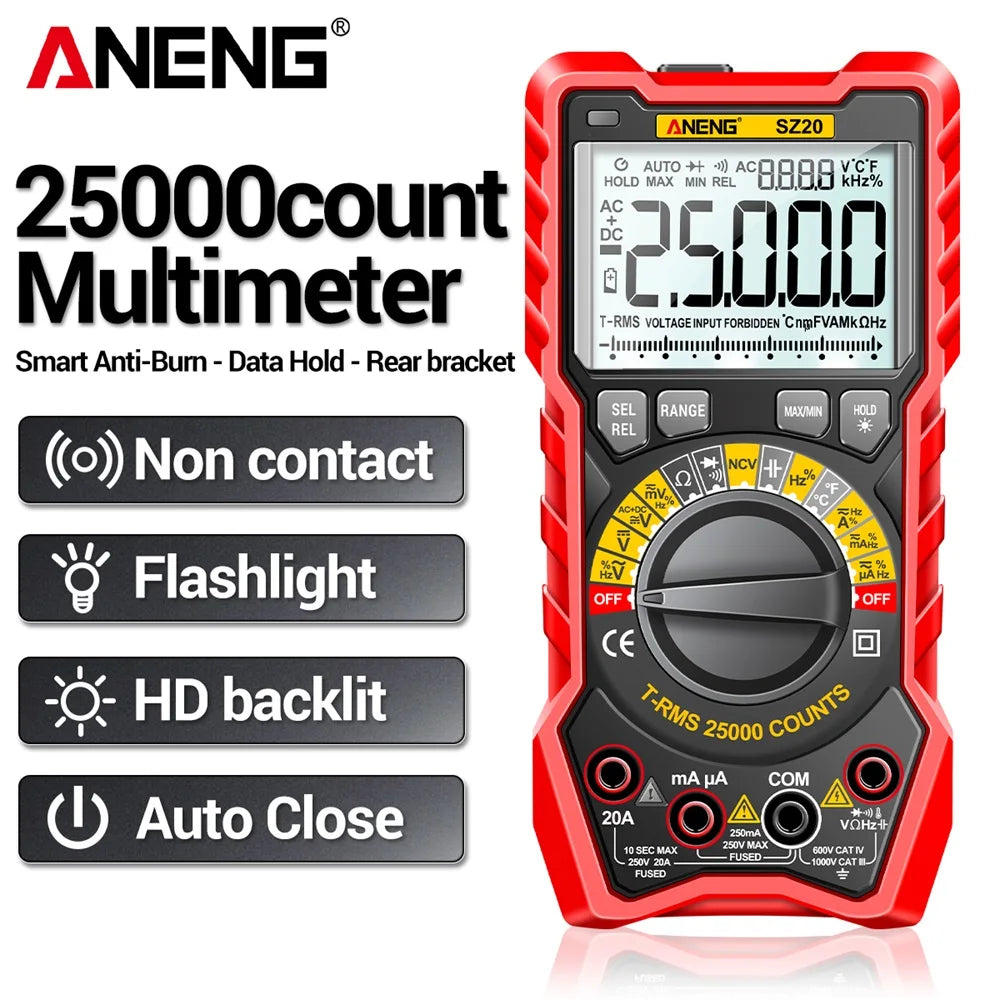 Multimètre manuel intelligent avec NCV AC DC Ohm Hz