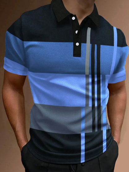 Herren Golf Stripe Poloshirt Lässiges Kurzarm-Poloshirt Einfarbiges Revers Mode Neues Business-Sport-T-Shirt Atmungsaktives Oberteil