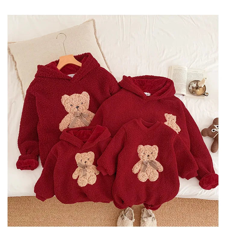 Red Rose Fuzzy Fleece Hoodies for Kid Girls