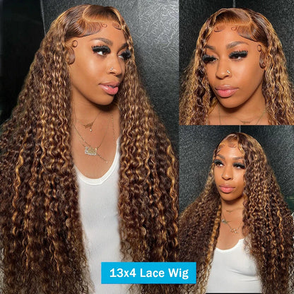 Deep Ombre Curly Frontal Closure Human Hair Lace Wig