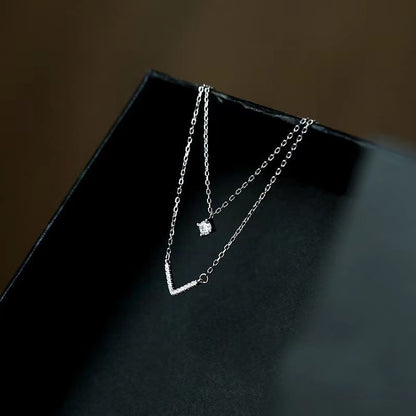 Double Layer V Necklace - Sterling Silver