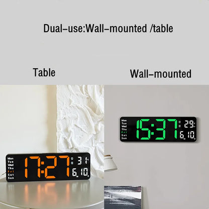 Large Digital Wall Clock with Remote/Temperature & Dual Alarms