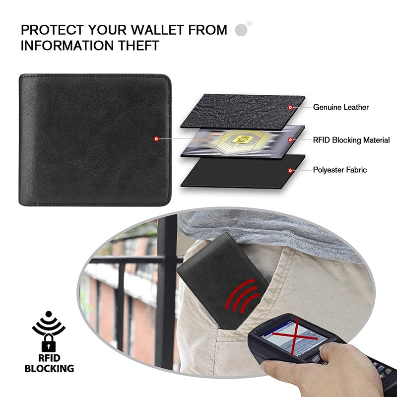 Dreifach faltbare Geldbörse aus echtem Leder mit RFID-Schutz