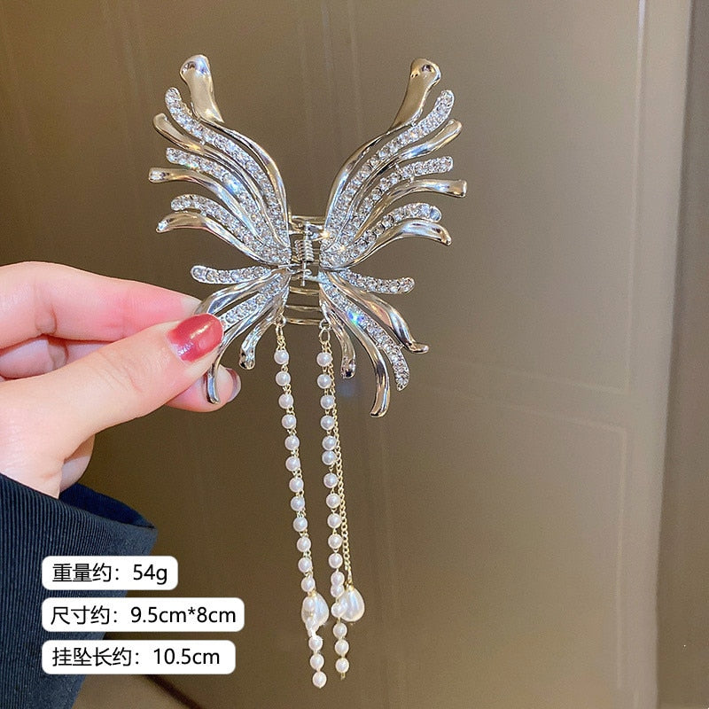 Chic Butterfly Pearl Tassel Hair Clip