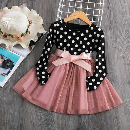 Long Sleeve Polka Dot Baby Girl Princess Dress