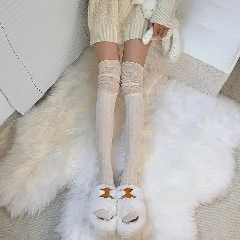 Solid Color Thigh-High Socks - Warm Cotton