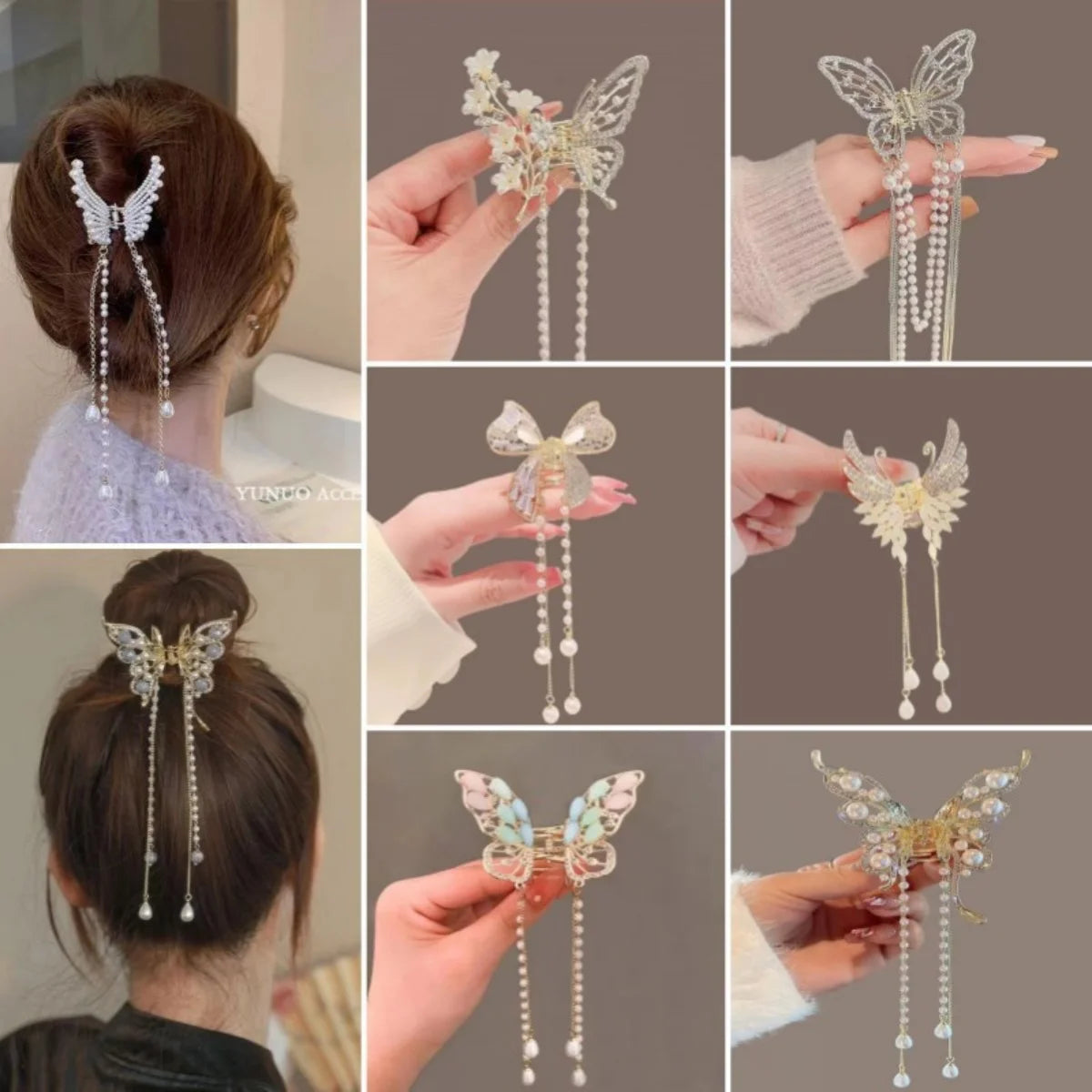 Chic Butterfly Pearl Tassel Hair Clip