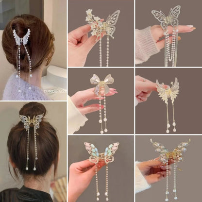 Chic Butterfly Pearl Tassel Hair Clip