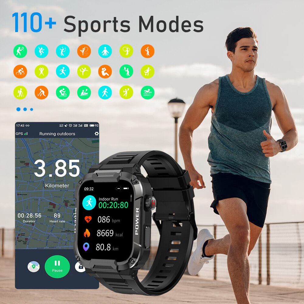 Intelligente Sportuhr: Anrufe, Fitness, Sprache, IP68
