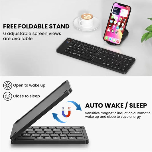 Portable Mini Three Folding Bluetooth Keyboard Wireless Foldable Keypad