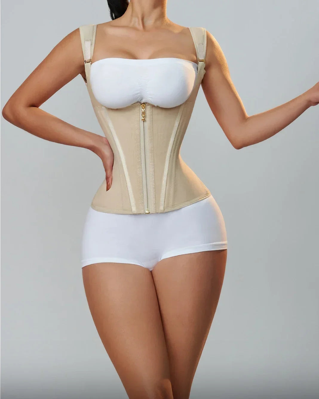 Women Body Shaper Vest Tops Double Compression Waist Trainer Corset Adjustable Zipper Hook-Eyes