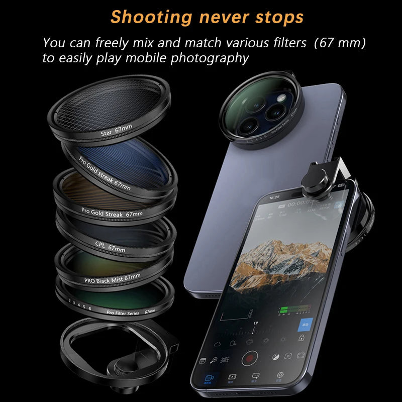Objectif adaptateur de filtre en métal pour stabilisation de caméra iPhone