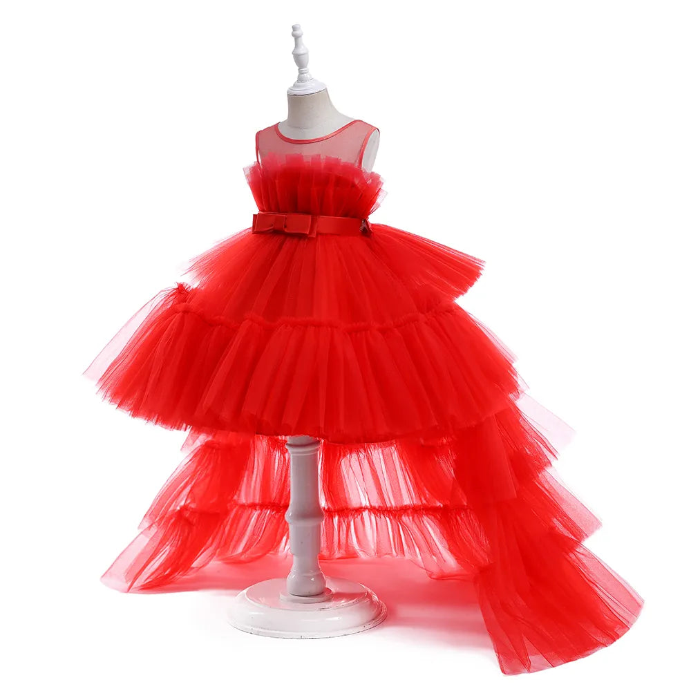 Red Puffy Tulle Flower Girl Dresses