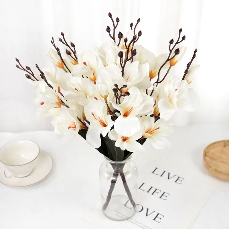 Artificial Magnolia Bouquet - Lifelike Silk Flowers for Home Decor