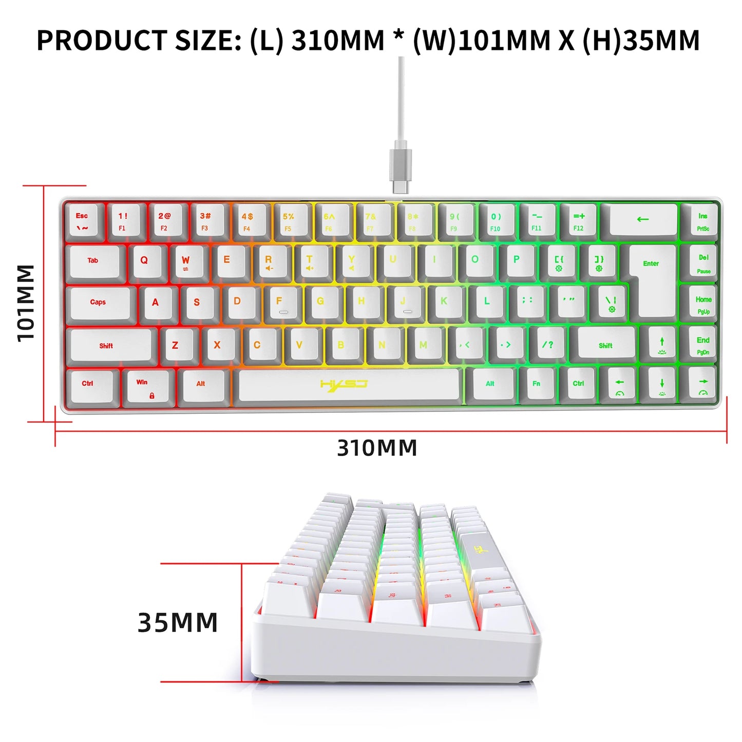V200 Wired K68 RGB Streamer Mini Gaming Keyboard