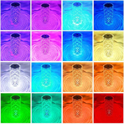 Veilleuse LED rechargeable RVB rose - Lampe en cristal à contrôle tactile 16 couleurs 