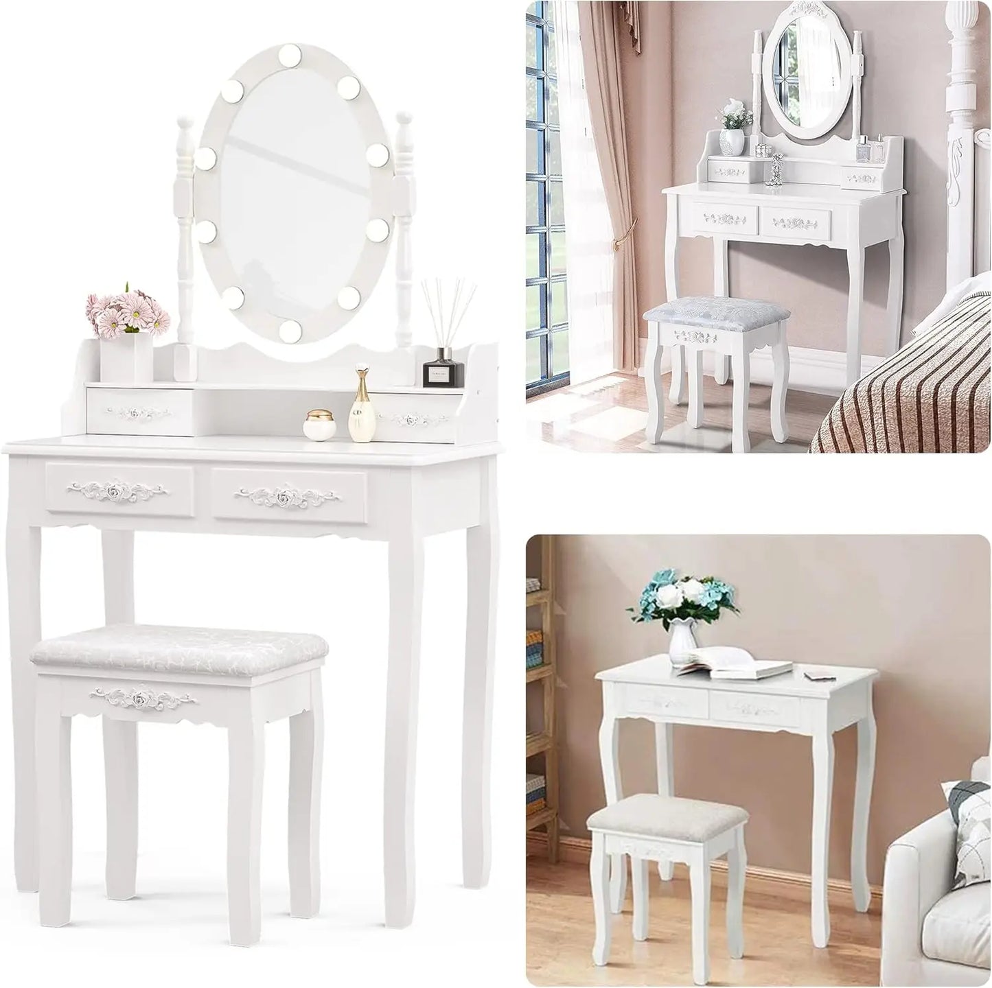 Elegant Vanity Set with Mirror & Stool
