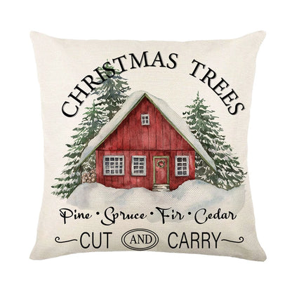 Linen Merry Christmas Pillow Cover 45x45cm Decor