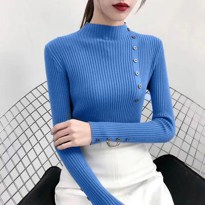 Women's Slim Knitted Turtleneck Sweater - Soft Cotton