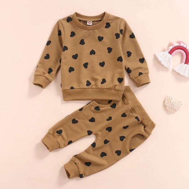 Infant Baby Girls Boys Fall Outfits Heart Print  Clothing