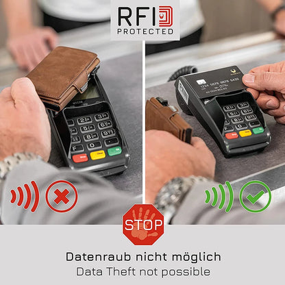 RFID-Geldbörse aus echtem Leder mit Pop-Up-Kartenetui