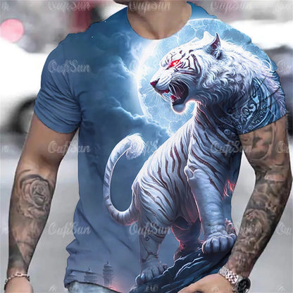Men's Oversized 3D Tiger Print Summer Tee