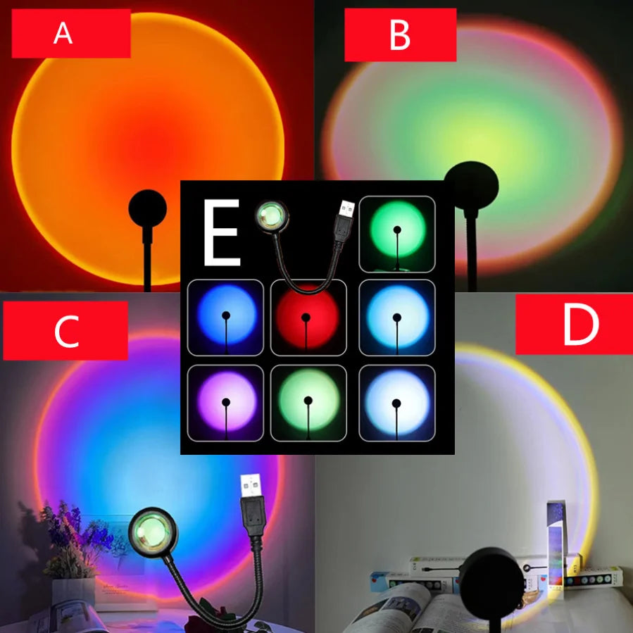 Lampe projecteur de coucher de soleil à LED USB - Lumière d'ambiance portable 