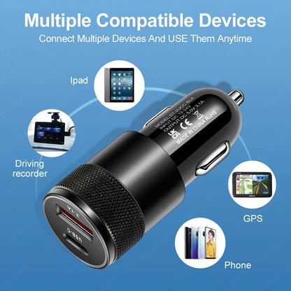 66W PD USB Car Charger Quick Charge 3.0 - USB C Fast Charging Adapter
