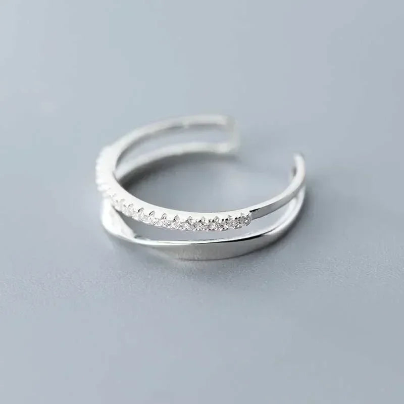 925 Sterling Silver Double Lines Women Ring