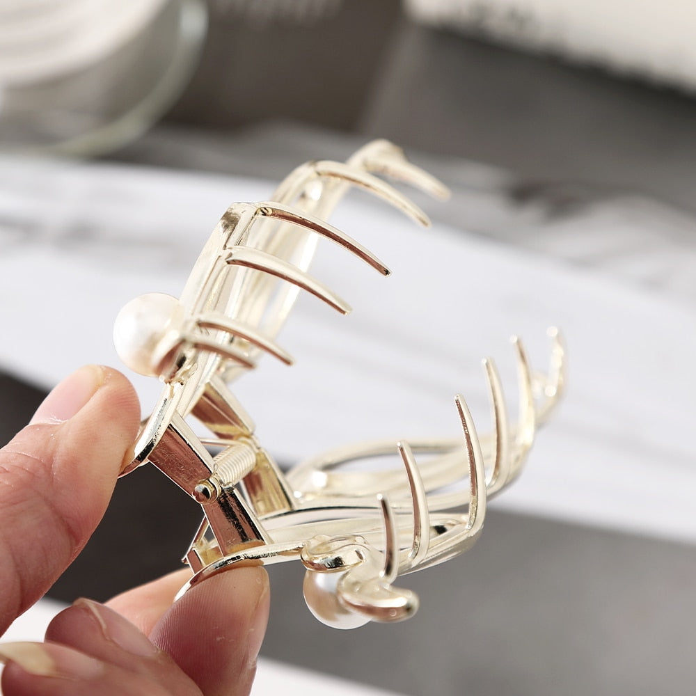 Golden Pearl Hair Crab Clip for Women