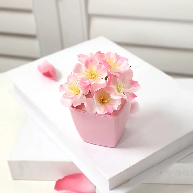 Mini Pink Artificial Flower Potted Plant Set