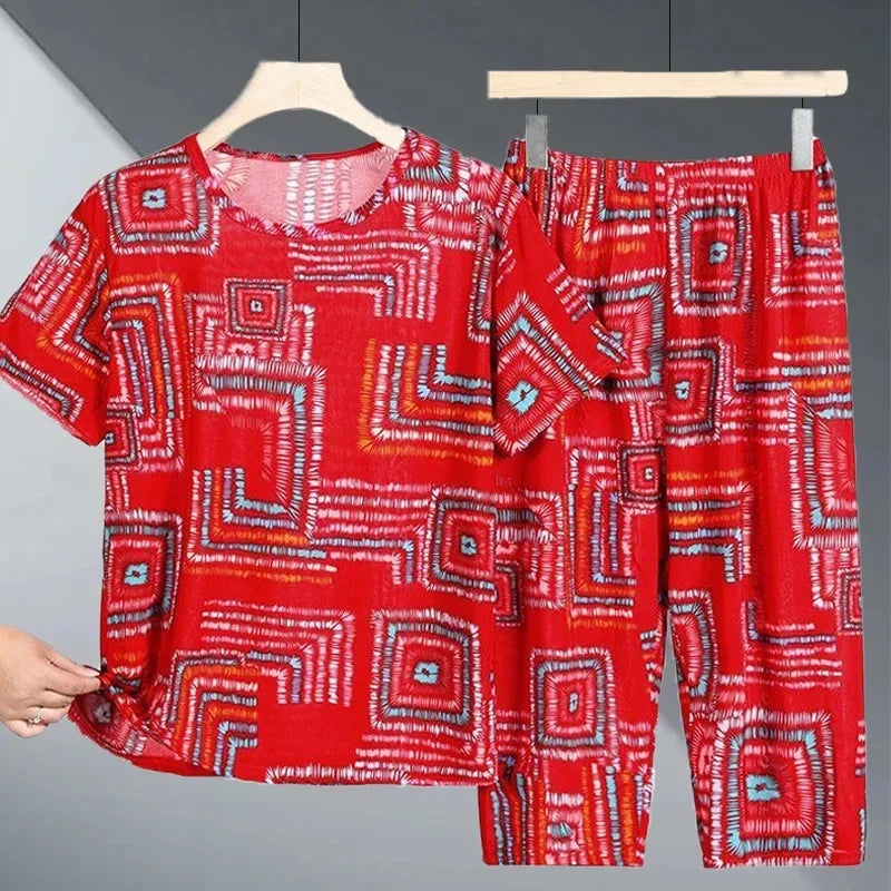 2PCS Women Summer Half Sleeve Blouse Tracksuit