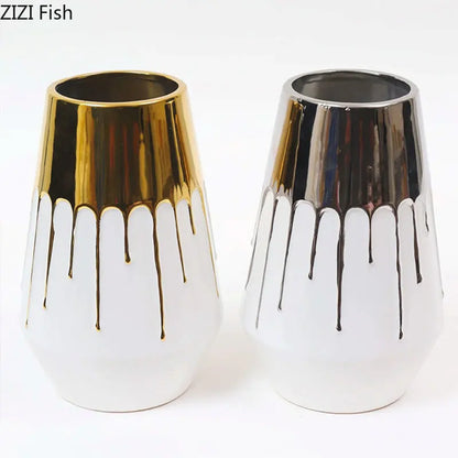 Gold/Silver-Plated Porcelain Potted Ceramic Vase