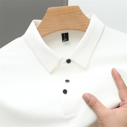 Casual Solid Color Waffle Short Sleeve Polo Shirt