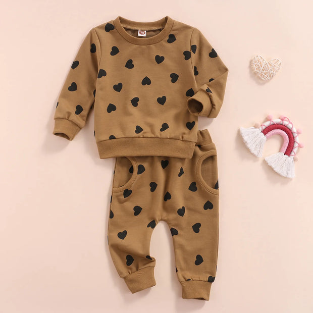 Infant Baby Girls Boys Fall Outfits Heart Print  Clothing