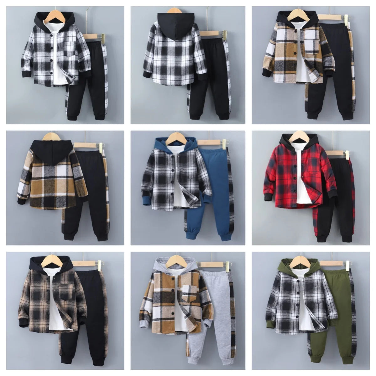 Autumn Checker Hoodie Set for Boys