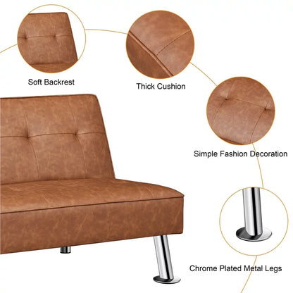 Brown Faux Leather Futon Sofa