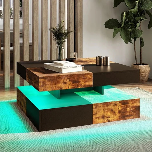 Table basse avec plateau amovible et LED 16 couleurs enfichables