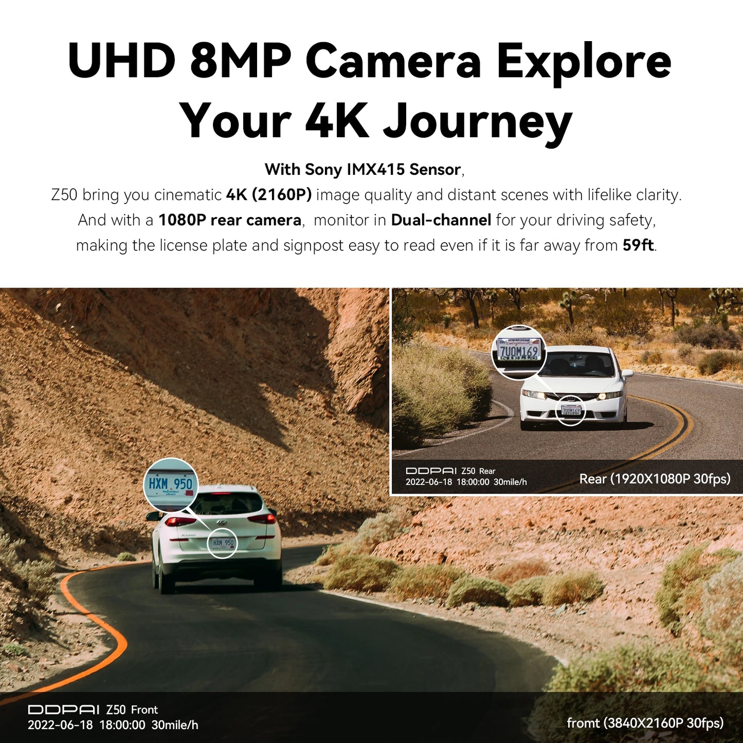 Z50 4K Dual Dash Cam with WiFi - GPS -  ADAS & Rear Camera Support