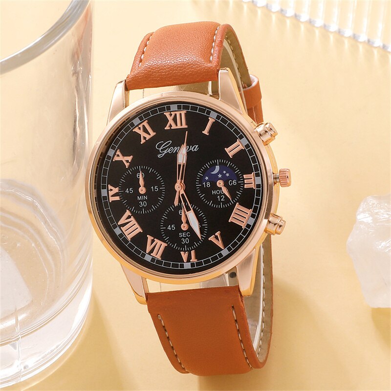 Montre de sport de luxe en cuir marron