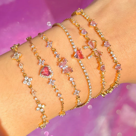 Exquisites Y2K-Kettenarmband mit Zirkonia und Schleife für Damen