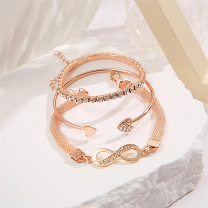 Ensemble Vintage couleur argent cristal strass coeur bracelets pour femme mode géométrique réglable infini manchette bracelet bijoux