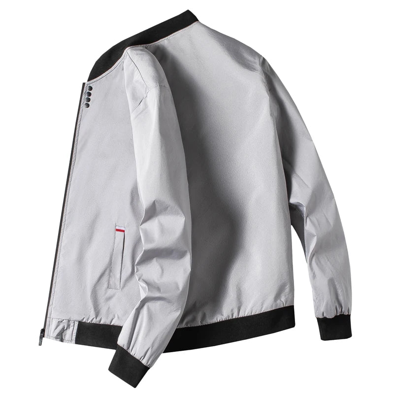 Veste coupe-vent zippée à col de baseball solide pour hommes