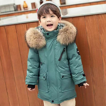 Kids' Fur Hooded Winter Jacket