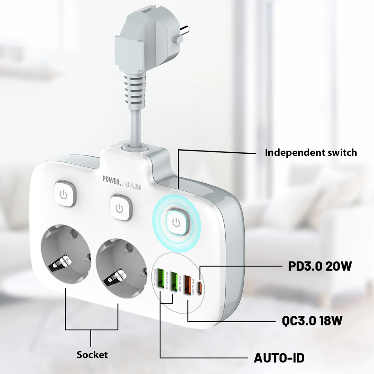 Smart Power Strip 3AC Ports 3520W