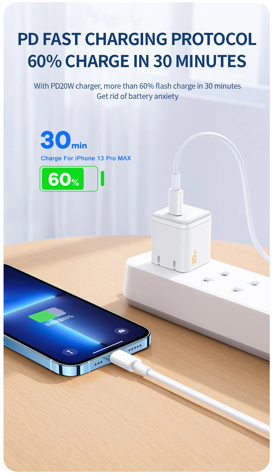 20W PD Fast Charge USB-C to Lightning Cable for iPhone