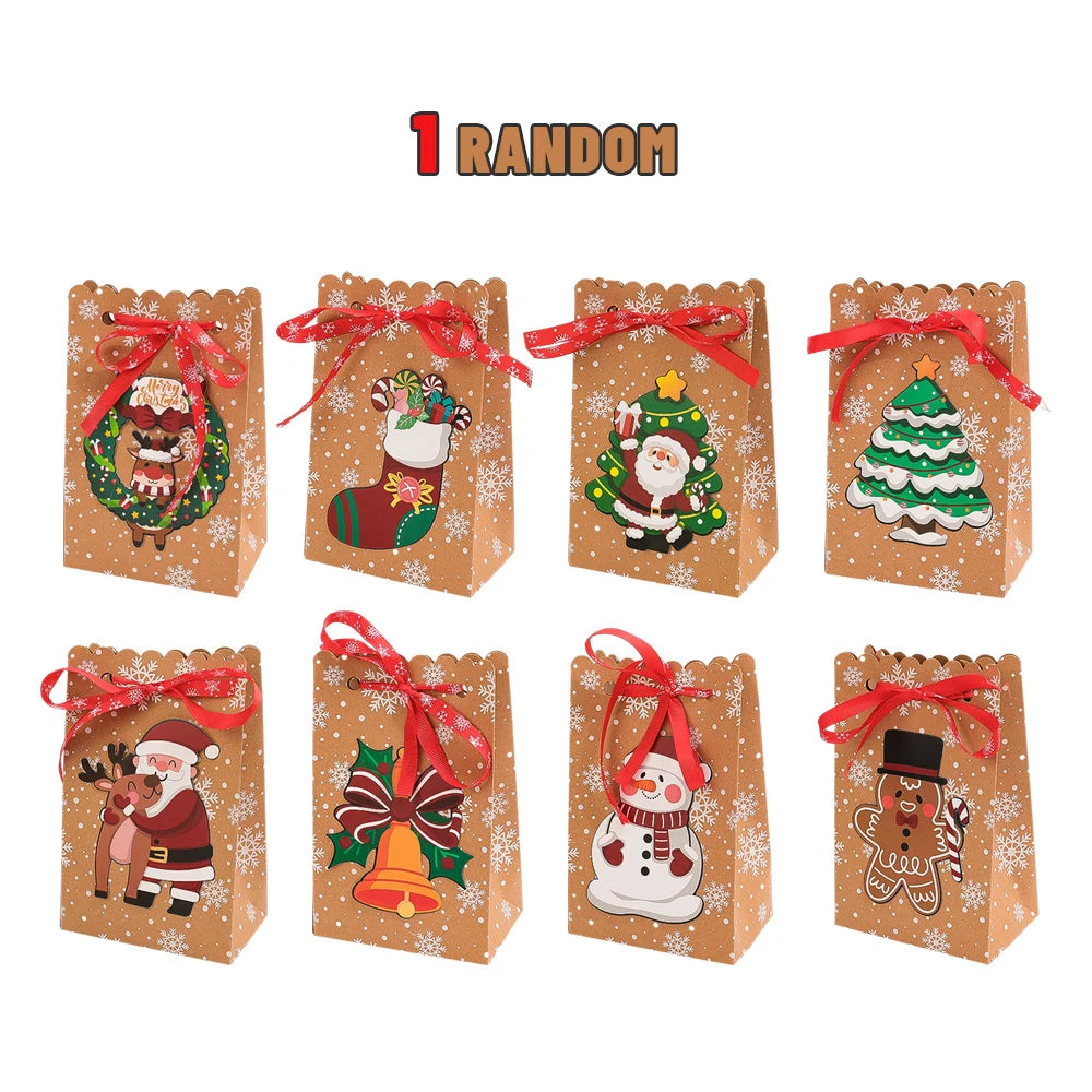 6pcs Kraft Christmas Gift Bags for Festive Packaging